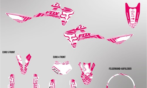 Fantic XMF 125 bis 2022 Dekor Kit weiss und pink Foxy Edition auf normaler Folie