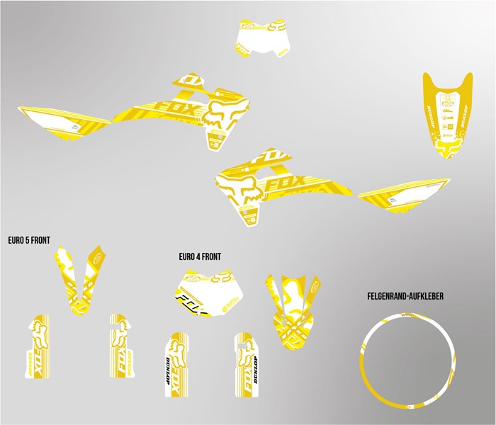 Fantic XMF 125 bis 2022 Dekor Kit weiss und gelb Foxy Edition auf normaler Folie