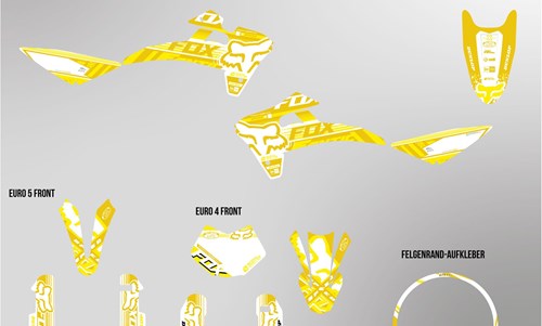 Fantic XMF 125 bis 2022 Dekor Kit weiss und gelb Foxy Edition auf normaler Folie