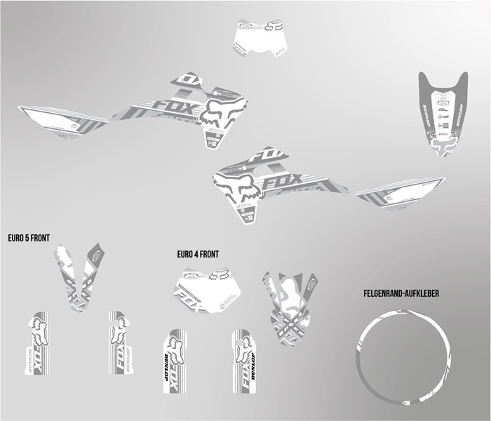 Fantic XMF 125 bis 2022 Dekor Kit weiss und grau Foxy Edition auf normaler Folie