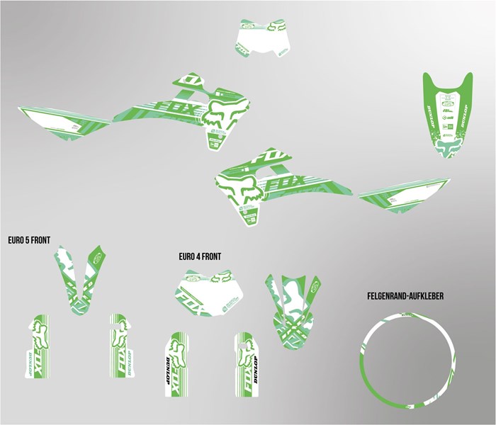 Fantic XMF 125 bis 2022 Dekor Kit weiss und mintgrün Foxy Edition auf normaler Folie