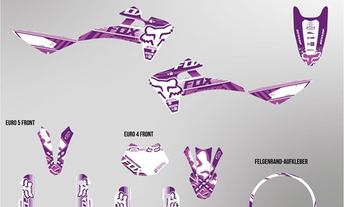 Fantic XMF 125 bis 2022 Dekor Kit weiss und violett Foxy Edition auf normaler Folie