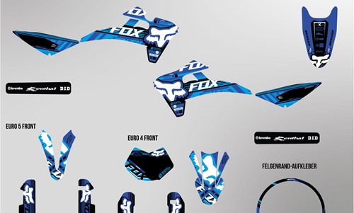 Fantic XMF 125 bis 2022 Dekor Kit dunkelblau Foxy Edition auf Chrom - Folie