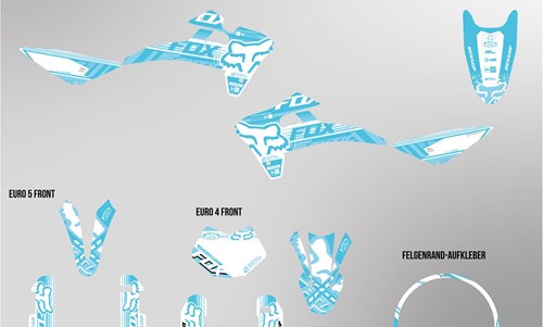 Fantic XMF 125 bis 2022 Dekor Kit weiss und hellblau Foxy Edition auf Chrom - Folie