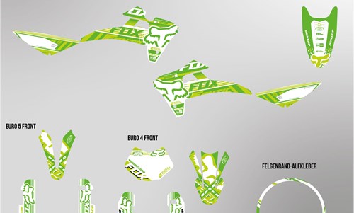 Fantic XMF 125 bis 2022 Dekor Kit weiss und hellgrün Foxy Edition auf Chrom - Folie