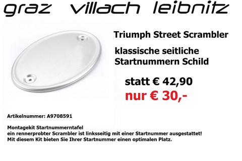 Marke: Triumph Artikelname: Startnummern Tafel Triumph Street Scrambler statt € 42,90 nur € 30,-