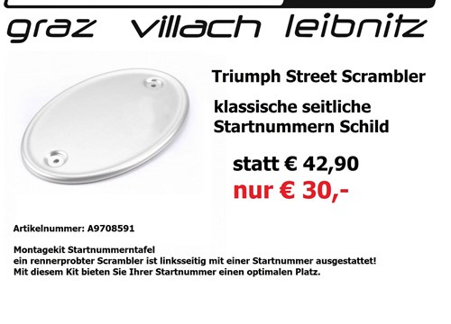 Startnummern Tafel Triumph Street Scrambler statt € 42,90 nur € 30,-