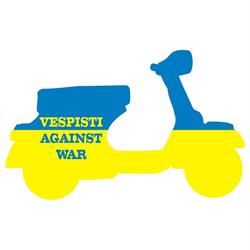 Aufkleber mit Motiv "Vespisti against War", Vespa in Ukraine Farben