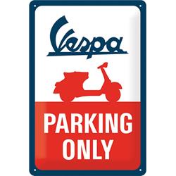 Blechschild mit Motiv Vespa Parking Only blau/weiß/rot