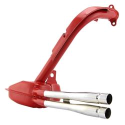 Auspuff SERIE PRO "Sport" Replika, Stahl rot, Dämpfer: chrom Farbe (ESD): chrom für Vespa 50/N/L/R/S/Special/SR/SS
