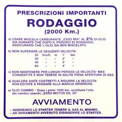 Aufkleber Einfahrvorschrift, RODAGGIO für Vespa 125 VNB/GT/150 VBB/GL