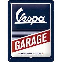 Blechschild mit Motiv Vespa Garage blau/weiß/rot