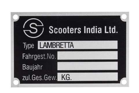 Marke: JOCKEY Artikelname: Typenschild Scooters India Ltd für Lambretta