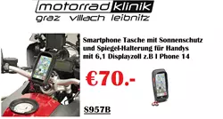 Smartphone Tasche mit Sonnenschutz und Spiegel-Halterung für Handys mit 6,1 Displayzoll z.B I Phone 14 €70.- bearbeiten Smartphone Tasche mit Sonnenschutz und Spiegel-Halterung für Handys mit 6,1 Displayzoll z.B I Phone 14 €70.- bearbeiten