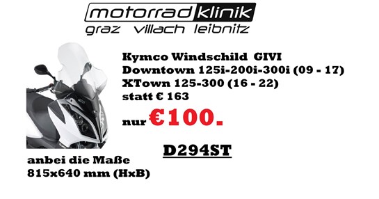 Kymco Kymco Windschild  Downtown 125i-200i-300i (09 - 17) & XTown 125-300 (16 - 22)