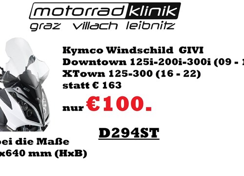 Kymco Windschild  Downtown 125i-200i-300i (09 - 17) & XTown 125-300 (16 - 22)