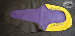 Sitzbankbezug violett/schwarz/gelb mit violettem Logo KTM 400 LC4, 620 LC4 Supercompetition Modell 1995