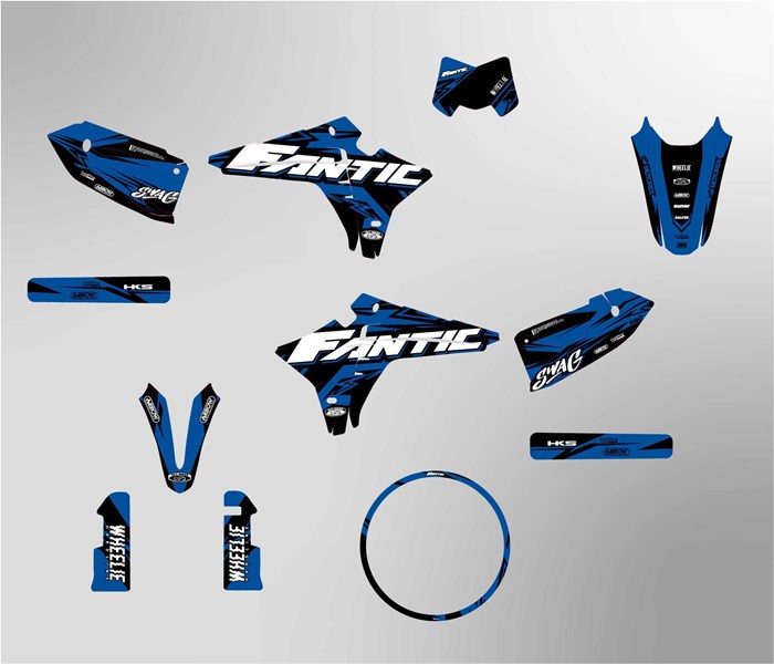 Fantic XMF 125 ab 2023 Facelift Dekor Kit blau Pat Bikes Edition auf normaler Folie