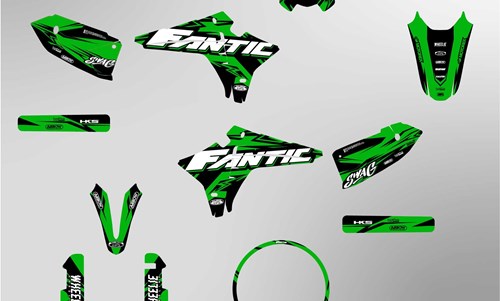 Fantic XMF 125 ab 2023 Facelift Dekor Kit grün Pat Bikes Edition auf normaler Folie