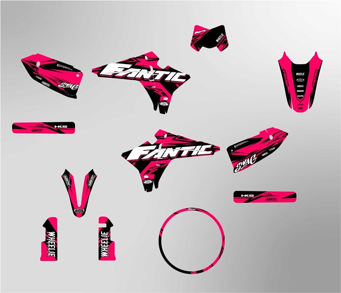 Fantic XMF 125 ab 2023 Facelift Dekor Kit pink Pat Bikes Edition auf normaler Folie