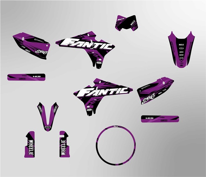 Fantic XMF 125 ab 2023 Facelift Dekor Kit violett Pat Bikes Edition auf normaler Folie