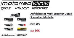 Aufkleberset Multi Logo für Ducati Scrambler Modelle satt 20€ nur 10€ Aufkleberset Multi Logo für Ducati Scrambler Modelle satt 20€ nur 10€