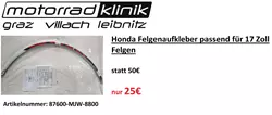 Honda Felgenaufkleber passend für 17 Zoll Felgen Rot statt 50€ nur 25€ Honda Felgenaufkleber passend für 17 Zoll Felgen Rot statt 50€ nur 25€