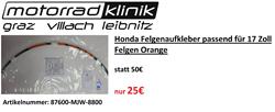 Honda Felgenaufkleber passend für 17 Zoll Felgen Orange statt 50€ nur 25€ Honda Felgenaufkleber passend für 17 Zoll Felgen Orange statt 50€ nur 25€