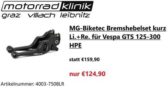 MG Biketec MG-Biketec Bremshebelset kurz Li.+Re. für Vespa GTS 125-300 HPE statt €159,90 nur €124,90