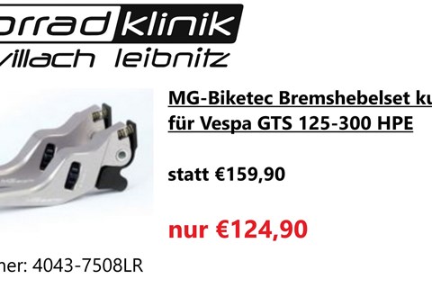 Marke: MG Biketec Artikelname: MG-Biketec Bremshebelset kurz Li.+Re. für Vespa GTS 125-300 HPE statt €159,90 nur €124,90