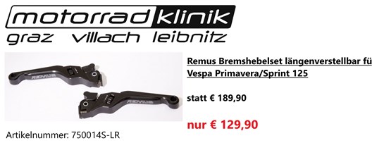 Remus Remus Bremshebelset längenverstellbar für Vespa Primavera/Sprint 125 statt € 189,90 nur € 129,90