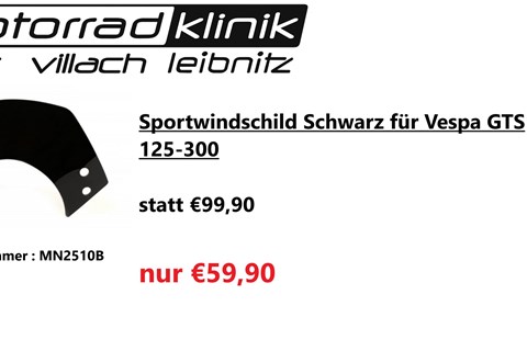 Marke: Vespa Artikelname: Sportwindschild Schwarz für Vespa GTS 125-300 statt €99,90 nur €59,90