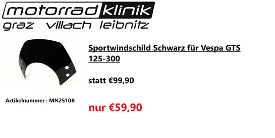 Vespa Sportwindschild Schwarz für Vespa GTS 125-300 statt €99,90 nur €59,90