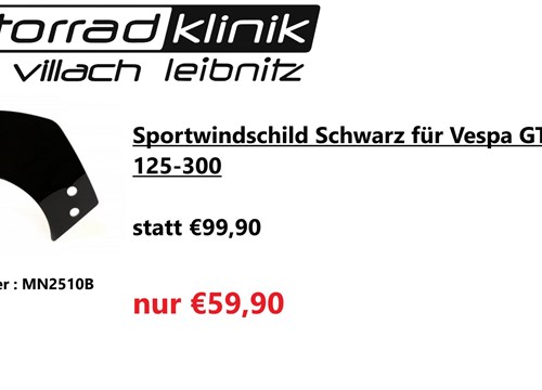 Sportwindschild Schwarz für Vespa GTS 125-300 statt €99,90 nur €59,90