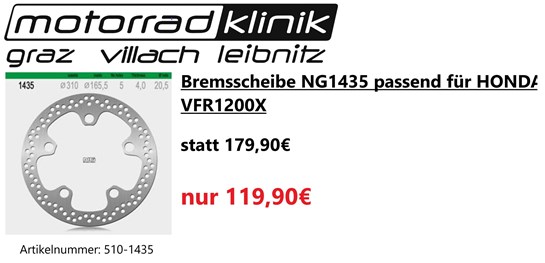 Bremsscheibe NG1435 passend für HONDA VFR1200X statt 179,90€ um nur 119,90€
