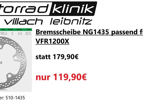 Bremsscheibe NG1435 passend für HONDA VFR1200X statt 179,90€ um nur 119,90€