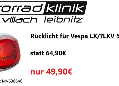 Rücklicht für Vespa LX/?LXV 50-150ccm statt 64,90€ um nur 49,90€