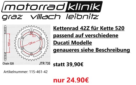 Kettenrad 42Z für Kette 520 passend auf verschiedene Ducati Modelle genaueres siehe Beschreibung statt 39,90€ um nur 24,90€