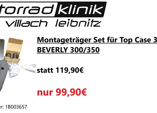 Montageträger Set für Top Case 37 l Piaggio BEVERLY 300/350 statt 119,90€ um nur 99,90€