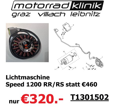 Triumph Lichtmaschine Speed 1200 RR/RS statt €460 nur €320.-