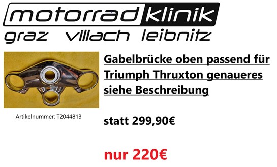 Triumph Gabelbrücke oben passend für Triumph Thruxton genaueres siehe Beschreibung statt 299,90€ um nur 220€ 