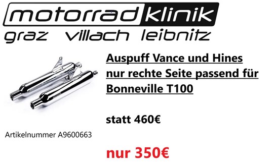 Vance & Hines Auspuff Vance und Hines nur rechte Seite passend für Bonneville T100 statt 460€ um nur 350€