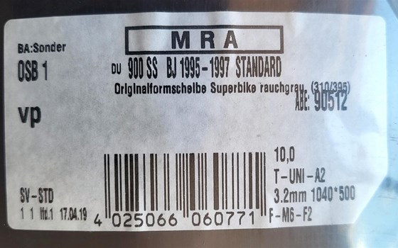 Neue Verkleidungsscheibe für Ducati 900 SS (1995  1997) von MRA, rauchgrau, Originalform, ABE 90512, OVP, Versand gegen Aufpreis möglich, 70,- € - Bild 3