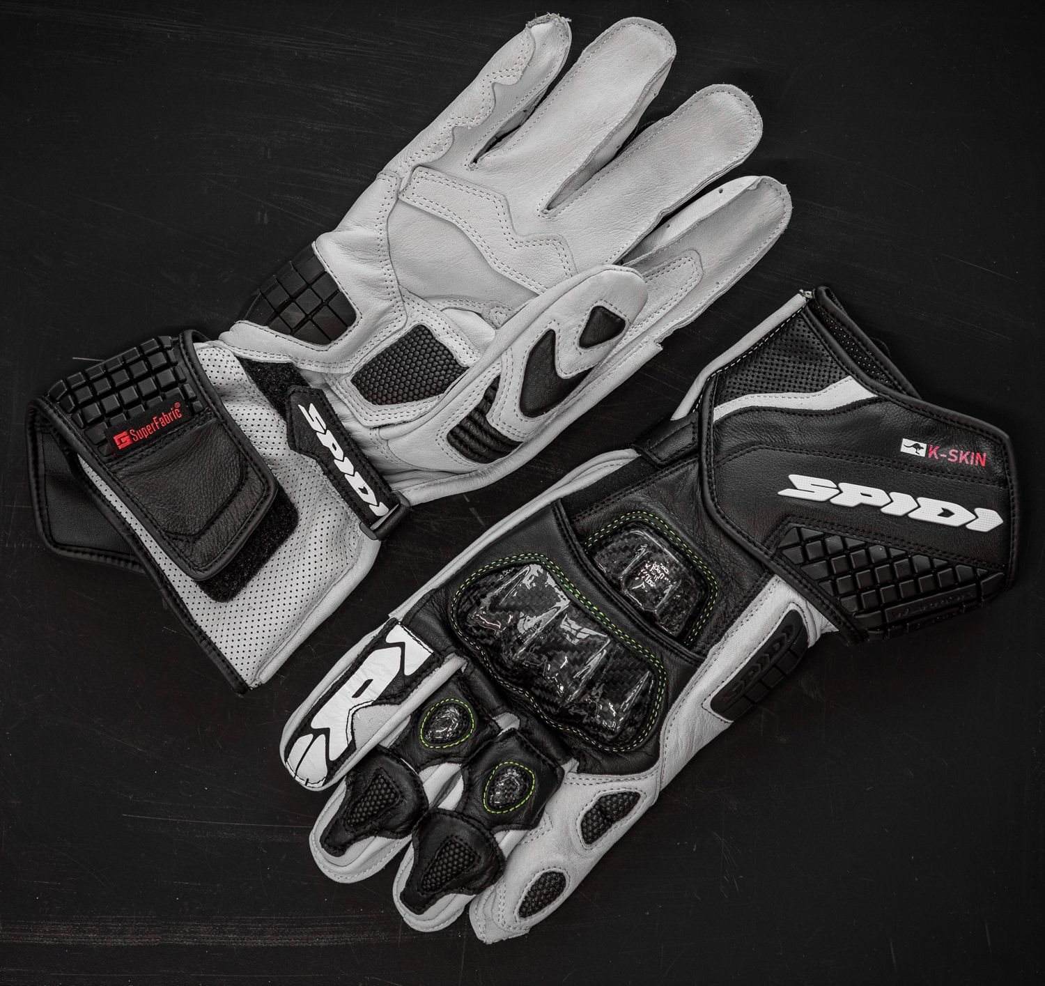 SPIDI Carbo Kangaroo Motorrad Handschuhe black white