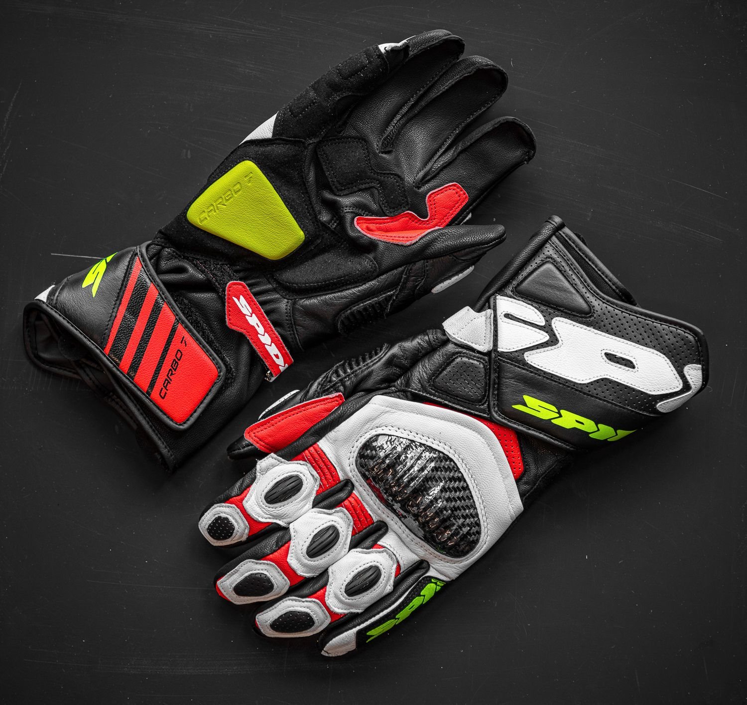 SPIDI Carbo 7 Motorrad Lederhandschuhe red fluo yellow