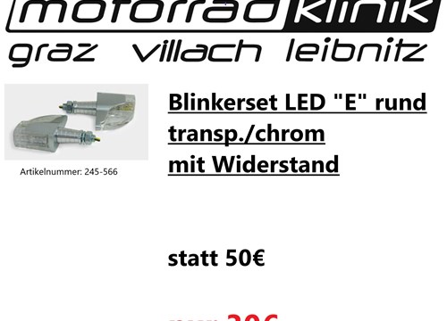 Blinkerset LED "E" rund transp./chrom mit Widerstand statt 50€ um nur 30€