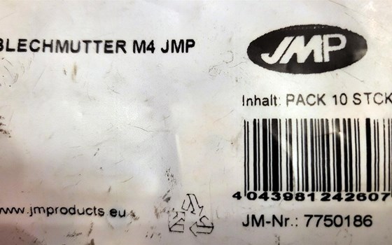 1 Satz neuer Blechmuttern/Schnappmutter von JMP, M4, 10 Stück, OVP, JM 7750186, Versand gegen Aufpreis möglich - Bild 3