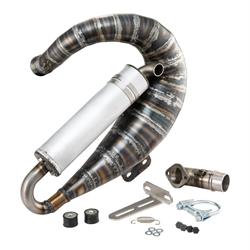 Rennauspuff EGIG Performance VRA 1,2mm für M200, Stahl klarlackiert, Dämpfer: Aluminium Farbe (ESD): silber für Vespa 90/R/SS/100/125/PV/ET3