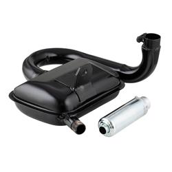 Auspuff Standard mit ESD, Stahl schwarz, Farbe (ESD): silber für Vespa 125 VNA-TS/150 VBA-Sprint/PX80-150/PE/Lusso
