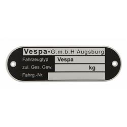 Typenschild "Vespa GmbH Augsburg" für Vespa alle dt. Modelle '62-'67